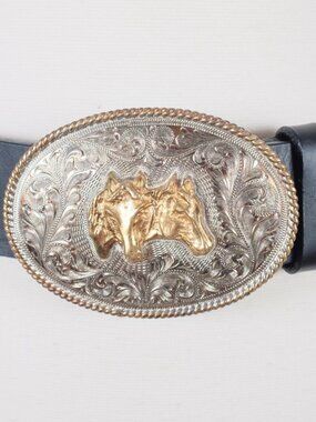Ralph Lauren Collection Belt sz M Silver Plated Rodeo gold silver horse buckle